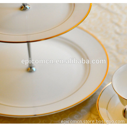 luxury golden borders ceramic cake stand 3 tiers, porcelain cake stand for wedding